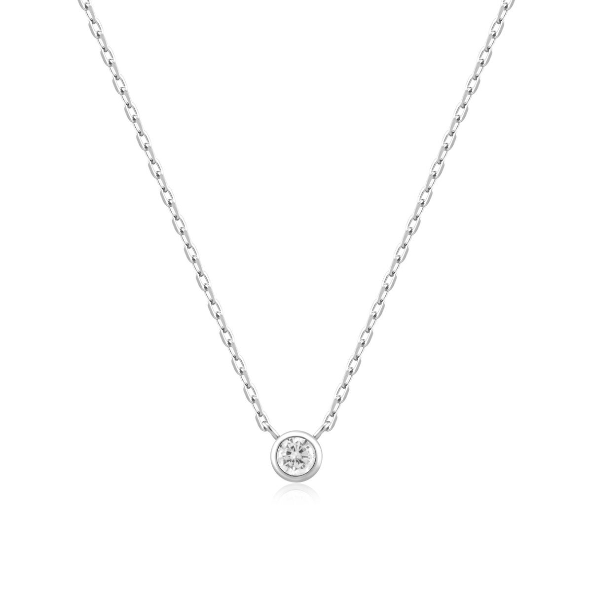 SILVER ROUND SOLITAIRE CZ NECK