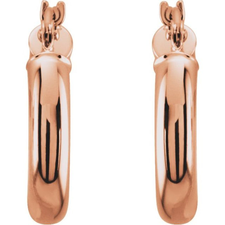 14K Rose 15 mm Tube Hoop Earrings
