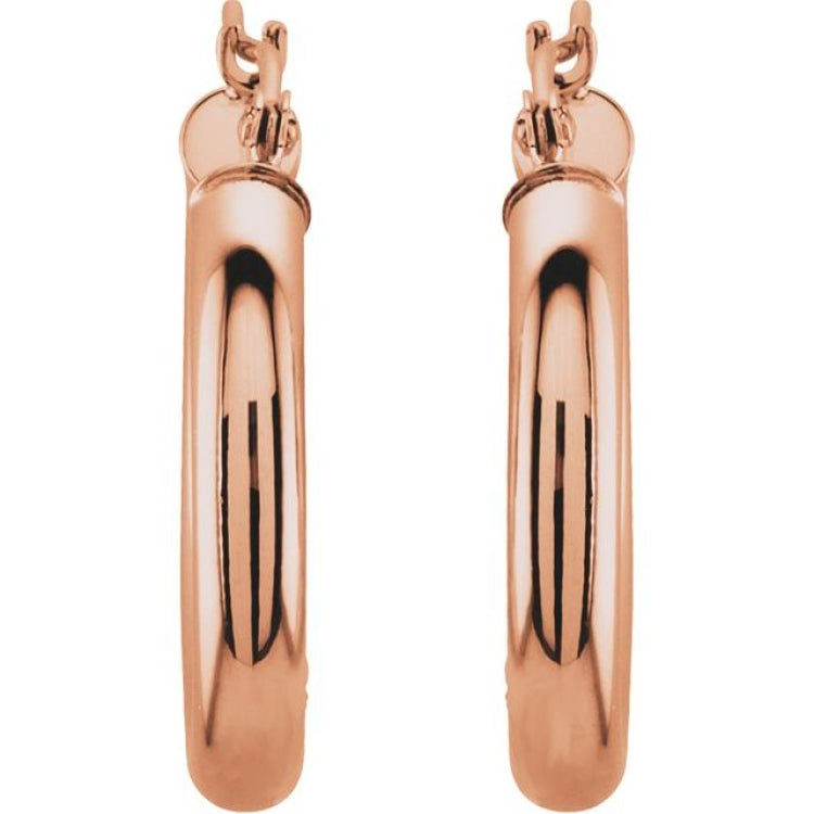 14K Rose 20 mm Tube Hoop Earrings