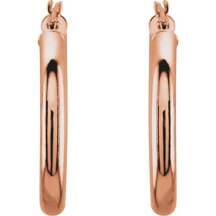 14K Rose 25 mm Tube Hoop Earrings
