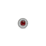 Platinum Finish Sterling Silver Micropave Round Simulated Garnet/January Birthstone Charm