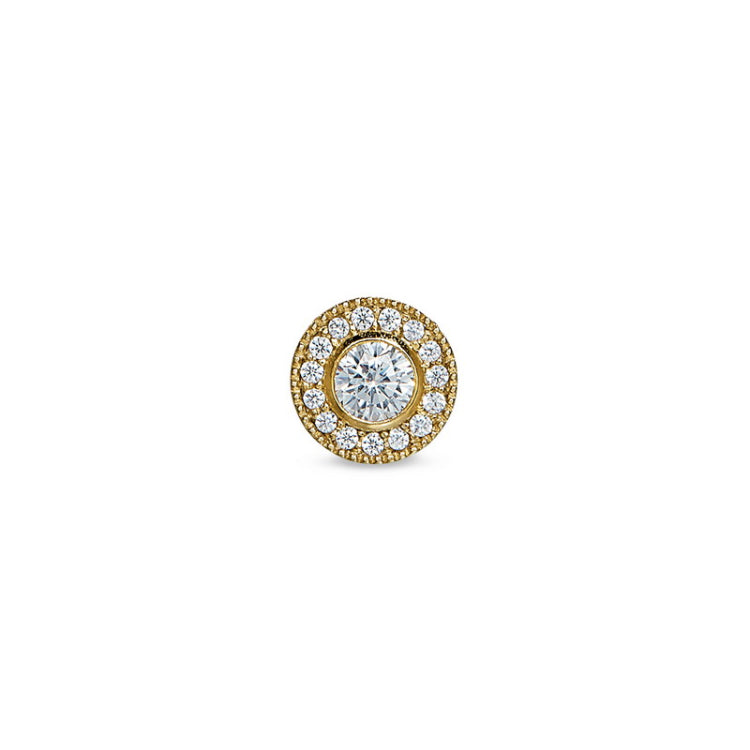 Gold Finish Sterling Silver Micropave Round Simulated Diamond/April Birthstone Charm