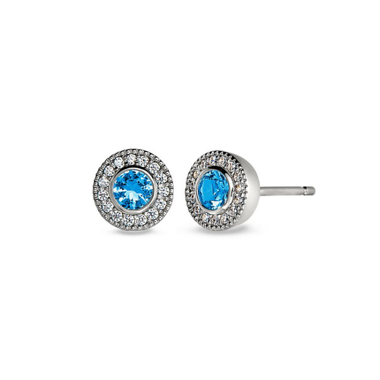 Sterling Silver Micropave Round Simulated Blue Topaz/December Birthstone EarBirthstone Rings