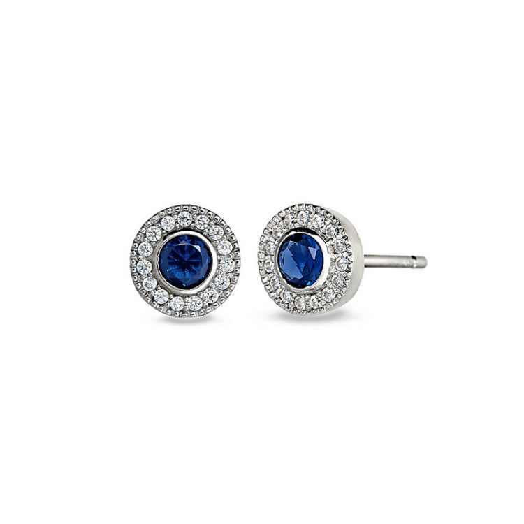 Sterling Silver Micropave Round Simulated Sapphire/September Birthstone EarBirthstone Rings
