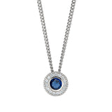 Platinum Finish Sterling Silver Round Simulated Sapphire Birth Gem Pendant  on 18