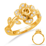 14 Kt Yellow Gold Halo - Flower Engagement Rings