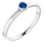 14K White 3 mm Natural Blue Sapphire Ring