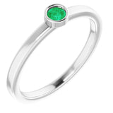 14K White 3 mm Natural Emerald Ring
