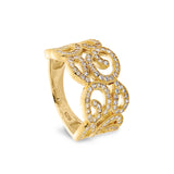 Gold Finish Sterling Silver Micropave Swirl Ring with 126 Simulated Diamonds