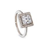 Platinum Finish Sterling Silver Micropave Princess Cut Tiffany Style Ring with 41 Simulated Diamonds
