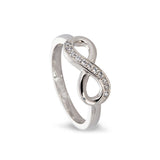 Platinum Finish Sterling Silver Micropave Infinity Ring with Simulated Diamonds