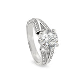 Platinum Finish Sterling Silver Micropave V Shaped Band Engagement Ring with 100 Facet Simulated Daimond