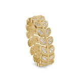 Gold Finish Sterling Silver Micropave Leaf Ring with Simulated Diamonds