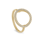 Gold Finish Sterling Silver Micropave Open Circle Ring with Simulated Diamonds