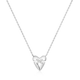 SILVER HEART KISS PAVE NECKLAC