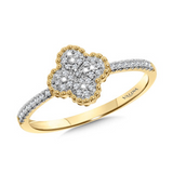 14KTYG DIA CLOVER RING, 1/8CTW