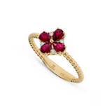 14KYG RUBY & DIA FLOWER RING,