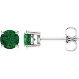 14K White 5 mm Lab-Grown Emerald Earrings