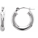 14K White 15 mm Tube Hoop Earrings