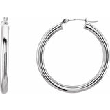 14K White 25 mm Tube Hoop Earrings