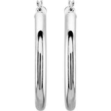 14K White 30 mm Tube Hoop Earrings