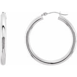 14K White 30 mm Tube Hoop Earrings