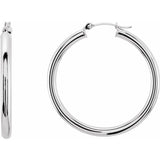 14K White 35 mm Tube Hoop Earrings