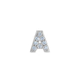 Platinum Finish Sterling Silver Micropave A Initial Charm with Simulated Diamonds