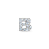 Platinum Finish Sterling Silver Micropave B Initial Charm with Simulated Diamonds