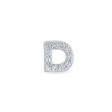 Platinum Finish Sterling Silver Micropave D Initial Charm with Simulated Diamonds