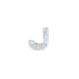 Platinum Finish Sterling Silver Micropave J Initial Charm with Simulated Diamonds