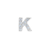 Platinum Finish Sterling Silver Micropave K Initial Charm with Simulated Diamonds