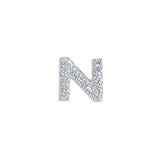 Platinum Finish Sterling Silver Micropave N Initial Charm with Simulated Diamonds