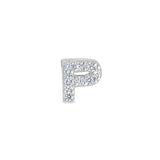 Platinum Finish Sterling Silver Micropave P Initial Charm with Simulated Diamonds