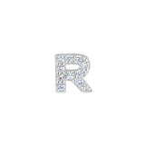 Platinum Finish Sterling Silver Micropave R Initial Charm with Simulated Diamonds