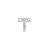 Platinum Finish Sterling Silver Micropave T Initial Charm with Simulated Diamonds