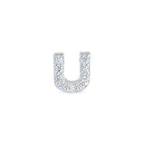 Platinum Finish Sterling Silver Micropave U Initial Charm with Simulated Diamonds