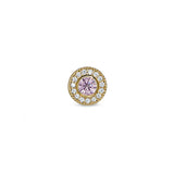 Gold Finish Sterling Silver Micropave Round Simulated Pink Sapphire/October Birthstone Charm