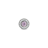 Platinum Finish Sterling Silver Micropave Round Simulated Pink Sapphire/October Birthstone Charm