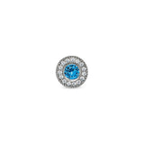 Platinum Finish Sterling Silver Micropave Round Simulated Blue Topaz/December Birthstone Charm