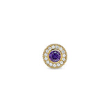 Gold Finish Sterling Silver Micropave Round Simulated Amethyst/February Birthstone Charm