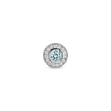 Platinum Finish Sterling Silver Micropave Round Simulated Aquamarine/March Birthstone Charm