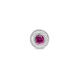 Platinum Finish Sterling Silver Micropave Round Simulated Ruby/July Birthstone Charm