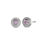 Sterling Silver Micropave Round Simulated Pink Sapphire/October Birthstone EarBirthstone Rings