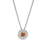 Platinum Finish Sterling Silver Round Simulated Citrine Birth Gem Pendant  on 18