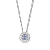 Platinum Finish Sterling Silver Round Simulated Light Amethyst Birth Gem Pendant  on 18