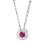 Platinum Finish Sterling Silver Round Simulated Ruby Birth Gem Pendant  on 18