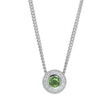 Platinum Finish Sterling Silver Round Simulated Peridot Birth Gem Pendant  on 18