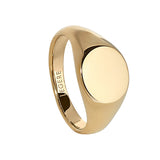 Gold IP Finish Stainless Steel Round Signet Ring  - Size 10