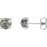 14K White Natural Moss Agate Earrings